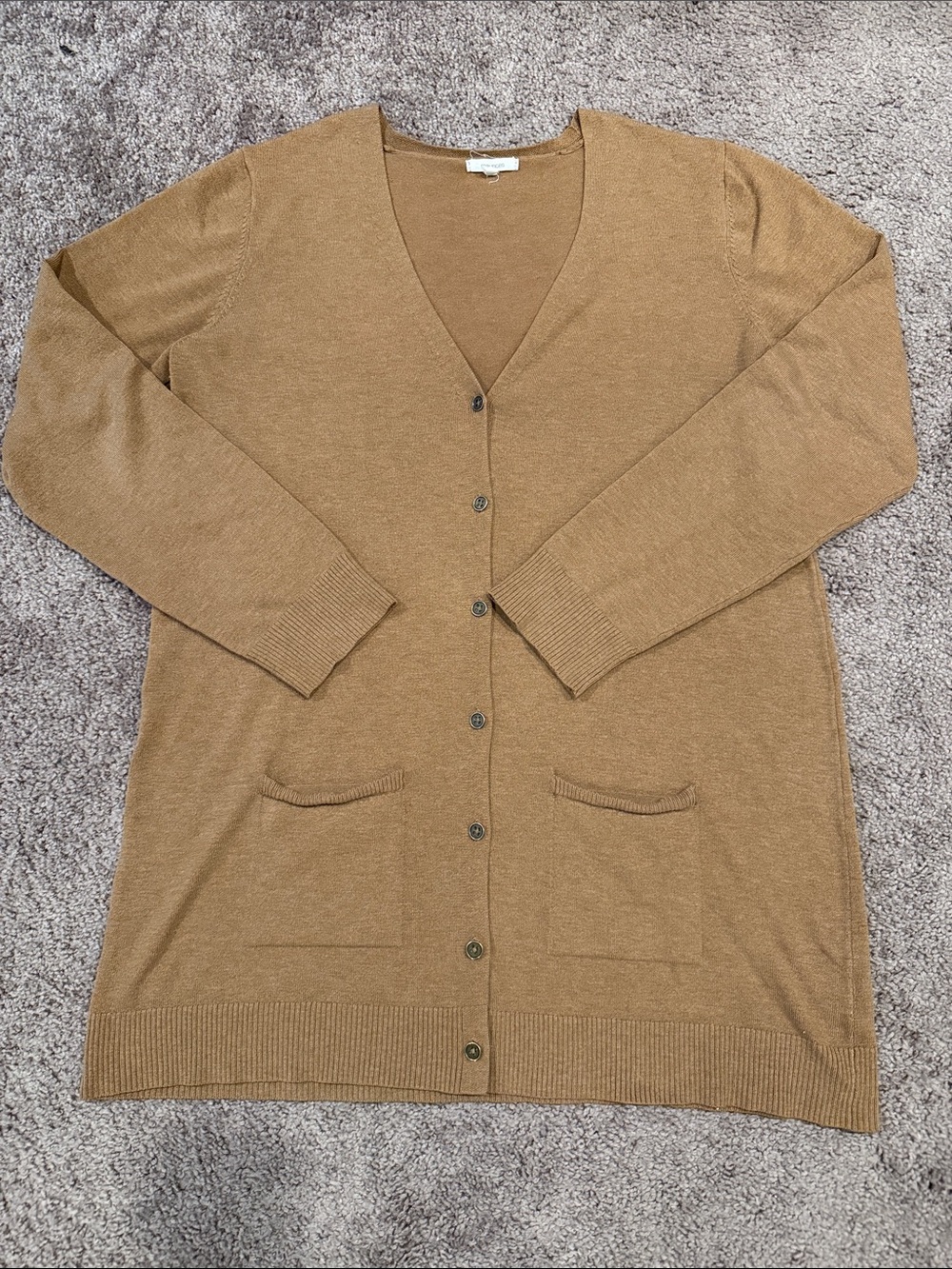 Maurices Long V-Neck Button Cardigan in Camel Brown